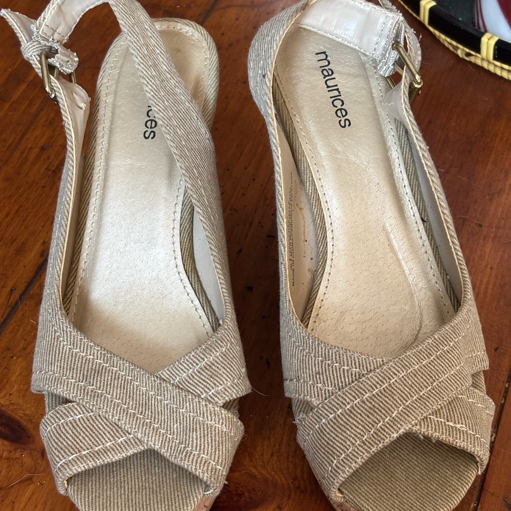 Maurices Beige Wedge Sandals